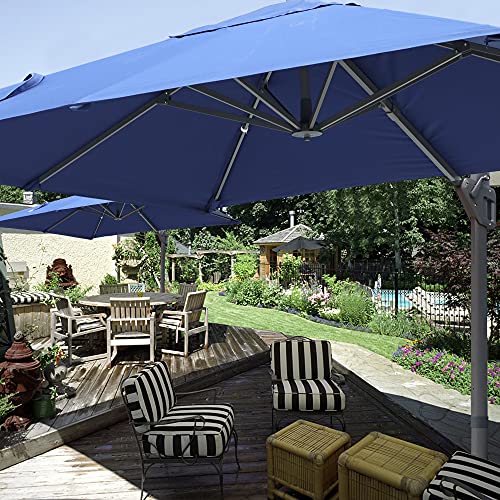 Blissun 10 x 10 ft Offset Umbrella, Hanging Patio Umbrella with 360° Rotation, Outdoor Cantilever Market Umbrella with Easy Tilt for Garden, Backyard, Patio, Pool, Navy Blue