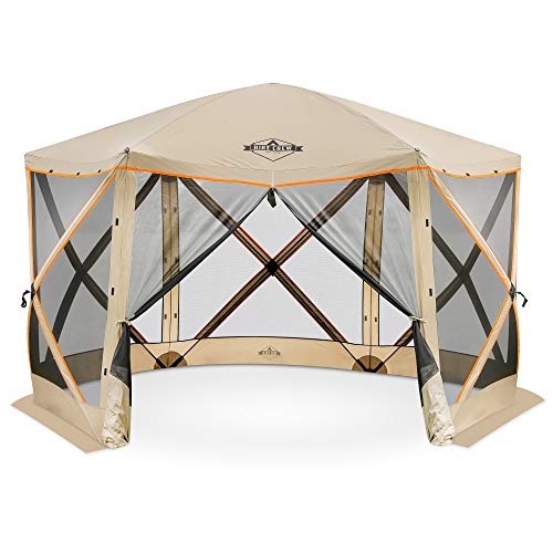 Hike Crew 6-Panel Pop-Up Screen House Gazebo 140x140 Inch – Instant Setup 6-Sided Hub Tent UV Resistant (SPF 50+) Fits 9 People Heavy Duty 210D Material – Includes Carry Bag & Ground Stakes