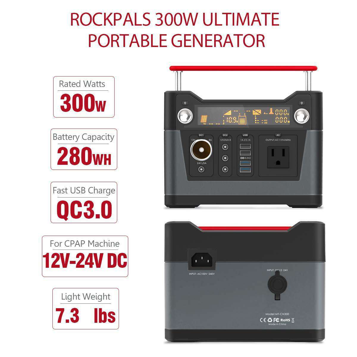 Rockpals 300W Portable Generator Lithium Portable Power Station New