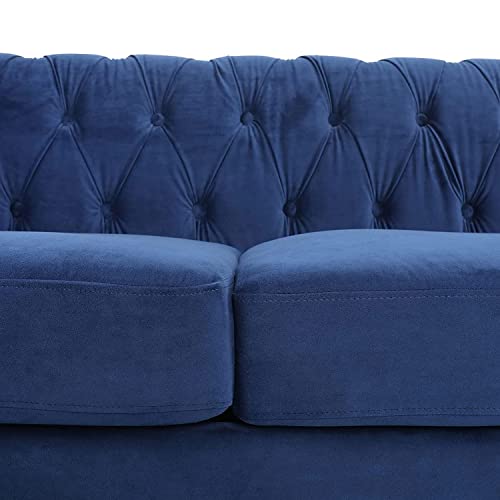 Chesterfield Sofa Couch with Velvet Upholstered Seat Cushions and Button Tufted Back, 84