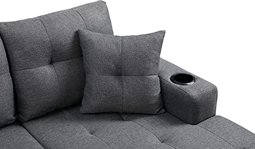 STARTOGOO 2022 New Modern Sectional Sofa Set for Living Room Bedroom, L Shape 4 Seat Couch w/Cup Holder and Left or Right Reversible Chaise, Gray