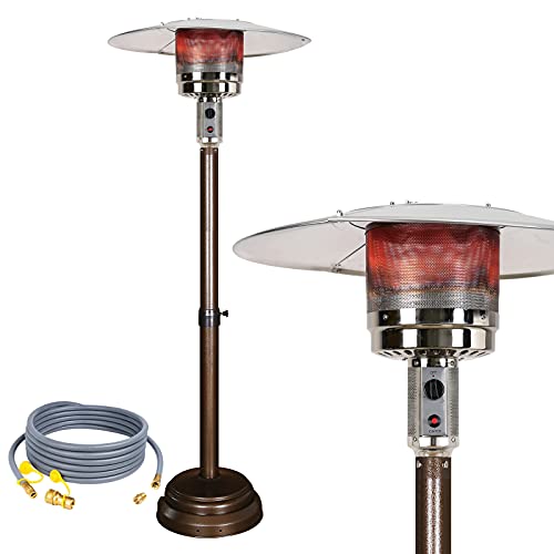 HQQ Outdoor Heaters 46000 BTU Umbrella Gas Heater for Natural Gas Adjustable Height Including 145-200cm(57-78in).Contains of 12-Foot-Long Natural Gas Hose.Passed ETL Certification, Easy Movement Convenient And Practical,hammered Bronze