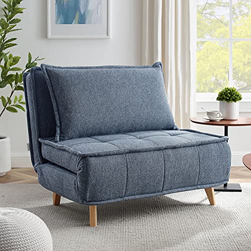 Art Leon Convertible Sofa Bed Sleeper Chair, Modern Upholstered Folding Chaise Lounge Couch with Wooden Legs for Living Room Bedroom, Blue