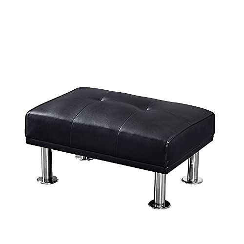 UNIROI Faux Leather Folding Futon Sofa Bed with 2 Cup Holders, Ottoman, Single Sleeper Sofabed w/Removable Armrest and Metal Legs, 3 Piece Living Room Funiture Set, Black