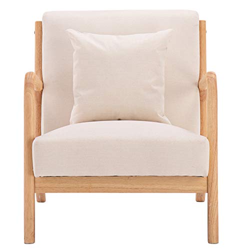 Fabric Oak Sofa Beige, Small Space Configurable Couch with Scroll Arms, Comfy Upholstered Fabric Furniture with Oak Legs, Suitable for Living Room, Bedroom, Office, Apartment