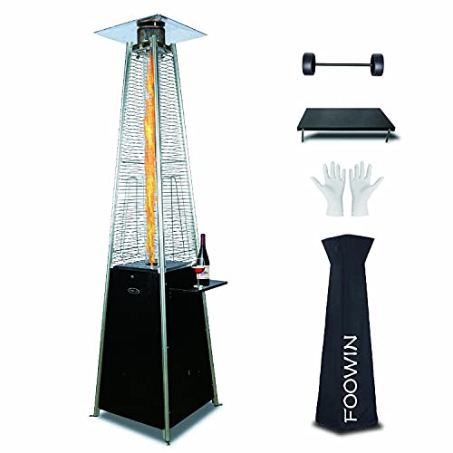 Outdoor Propane Patio Heater, 48000BTU Pyramid Heater with Waterproof Cover And Wheels, Multi-function Hearer for Patio/Garden/Porch/Balcony, Gift White Gloves(Black)