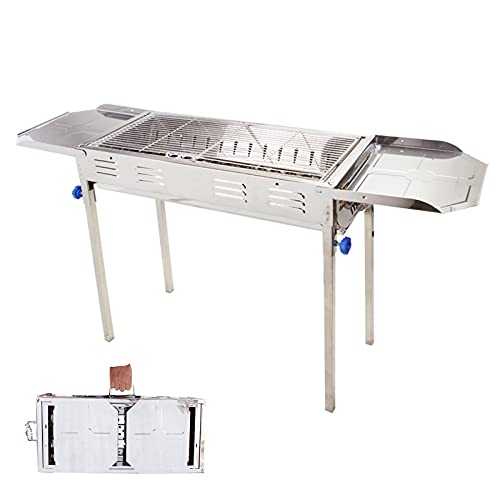 Barbecue Grill Portable Stainless Steel Charcoal Grill Height Adjustable Premium BBQ Grill for Outdoor Camping Travel Park Beach, Silver