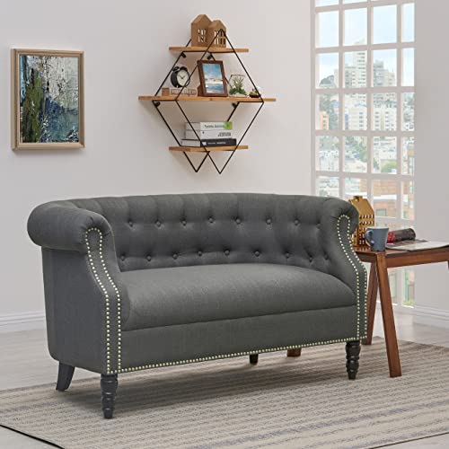 Handy Living Chesterfield Charcoal Grey Linen Loveseat