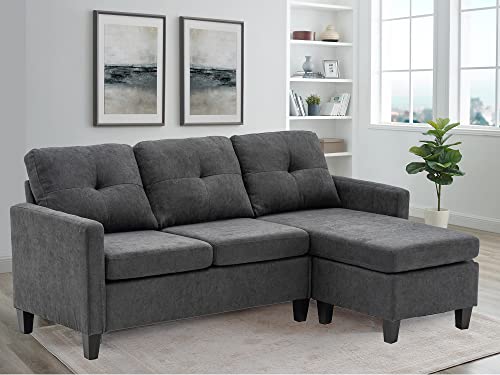 Convertible Sectional Sofa Couch with Chaise L-Shaped Couch 3 Seat Reversible Sectional Sofa Couch for Small Spaces, Gray