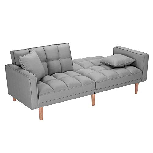 Knocbel Upholstered Fabric Convertible Futon Sleeper Sofa Bed with Armrest & 2 Pillows, Loveseat Sofa, Twin Sleeper Bed, 600 Lbs Weight Capacity (Light Grey)