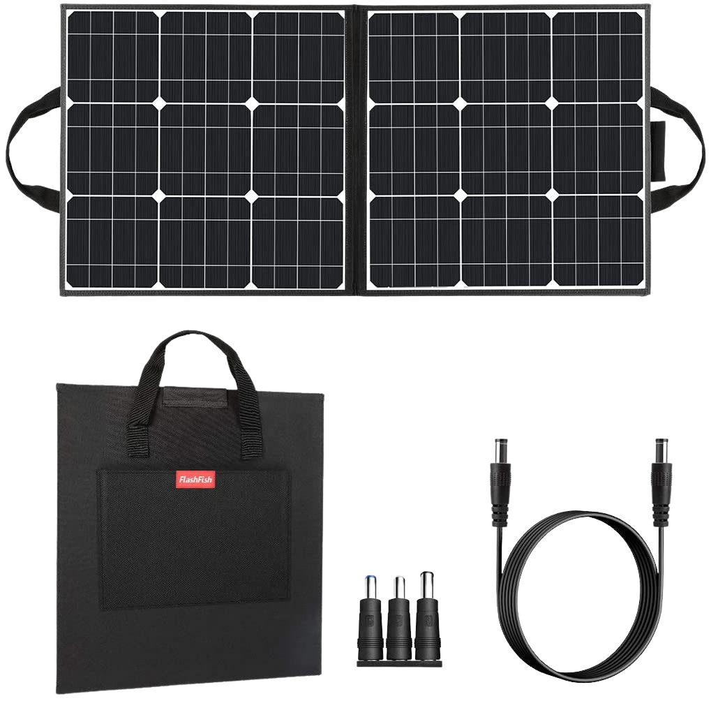 Flashfish 50W 18V Portable Foldable Solar Panel With 5V USB 18V DC Output Compatible With Portable Generators, Smartphones, Tablets And More New