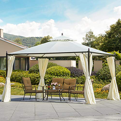 MELLCOM Outdoor Gazebo 10' x 12' Canopy Gazebo Steel Frame with Vented Soft Top for Backyard, Patio, White