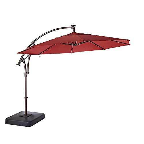 Hampton Bay 11 ft. LED Round Offset Patio Umbrella in Red