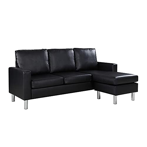 Casa Andrea Milano LLC Modern Sectional Sofa-Reversible Chaise Lounge Perfect for Small Space Dorm or Apartment, Onyx Leather