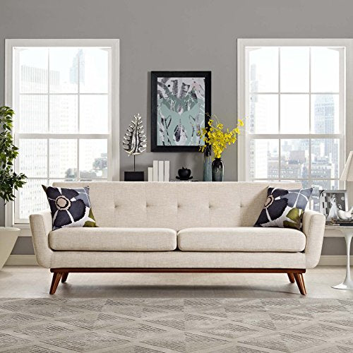 Modway Engage Mid-Century Modern Upholstered Fabric Sofa in Beige