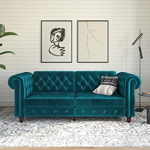 DHP Felix Chesterfield Sofa Futon, Green Velvet