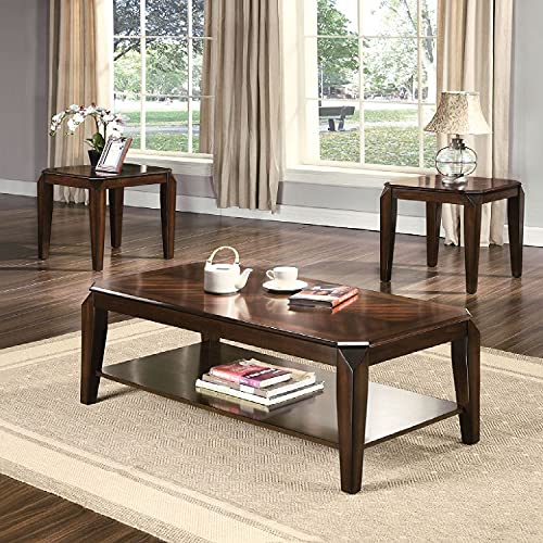 3 Piece Coffee Table Set for Living Room, Wood Sofa Table Set Includes 1 Coffee Table with Storage Shelf and 2 End Tables, Living Room Accent Furniture, Easy Assembly, Walnut