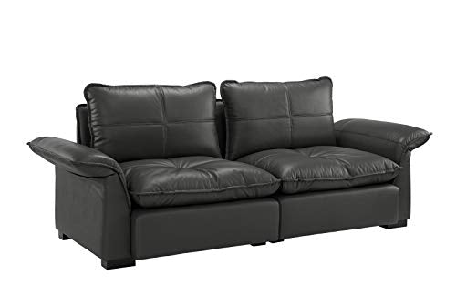 Classic Living Room Tufted Leather Sofa with Adjustable Arm Rests (Grey)