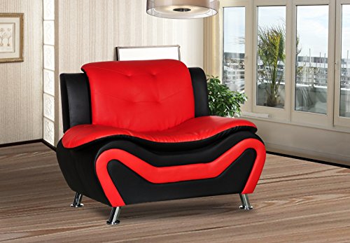 Container Furniture Direct Arul Mid Century Modern Leather Air Upholstered Living Room, Chair, Sofa, Red/Black