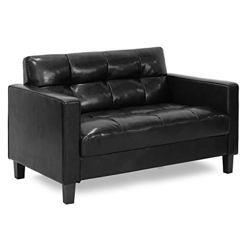 FURINNO Brive Contemporary Tufted Loveseat/Sofa Couch for Living Room, Black Faux Leather