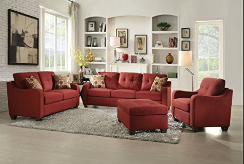 ACME Furniture Cleavon II Loveseat with 2 Pillows, Red Linen