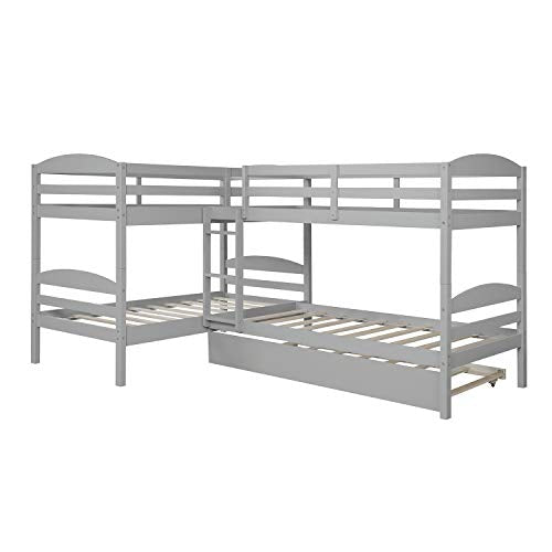Harper & Bright Designs Twin L-Shaped Bunk Bed with Trundle, Can  be Divided into Two L-Shaped Beds, No Spring Box Needed (Grey)