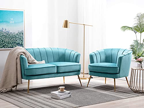 Altrobene Modern Velvet Sleek Loveseat Sofa Contemporary Decor Chesterfield Sofa Channel Tufted Couch for Small Spaces for Living Room, Bedroom, Turquoise