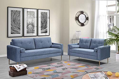 Kingway Modern Fabric Mid Century Upholstered Couches for Living Room 3 Seat Sofas, 3+2, Blue