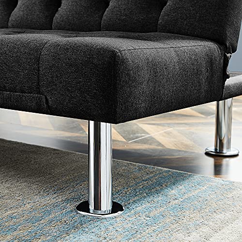 STARTOGOO Sofa Bed Sleepers with Metal Legs, Sectional Recliner Couch for Living Room, Home, Furniture, Apartment, Black