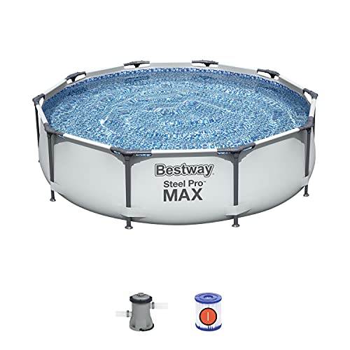 Bestway 10ft x 10ft x 25ft Steel Pro Round Family Swimming Pool & Water Test Kit
