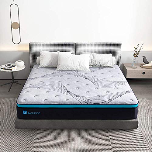 Full Size Mattress, Avenco Full Mattress Firm, 10 Inch Hybrid Full Mattress in a Box, Innerspring and Gel Memory Foam, Grey, Excellent Support, Edge Support, CertiPUR-US & ISPA
