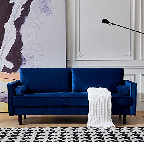 YYAO Living Room Sofa Loveseat Sofa Couch Soft Velvet Modern 2 Seater Sofa Living Room Furniture with Armrest and Pillows,Blue