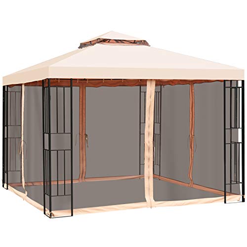 Tangkula 10x10 Feet Patio Steel Gazebo, Large Outdoor Canopy Gazebo with Netting, Zippers & 2 Tier Vented Roof, Steel Canopy Gazebo for Patio, Yard, Garden