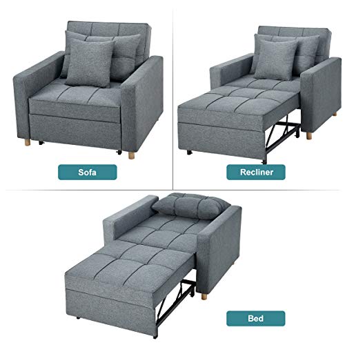 Esright Convertible Chair Bed 3-in-1, Sleeper Chair Bed, Multi-Functional Adjustable Recliner, Sofa, Bed, Single Bed Chair with Modern Linen Fabric, Dark Gray