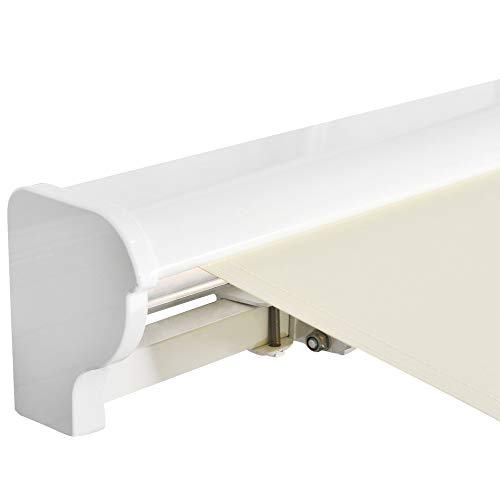 Outsunny 11.8' x 9.8' Outdoor Patio Motorized/Manual Retractable Awning Deck Remote Control Canopy Sun Shade Beige