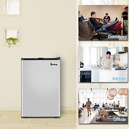 YZJC 3.0 Cubic Feet Upright Freezer, Compact Mini Freezer with Reversible Stainless Steel Door, Adjustable Thermostat, Perfect for Home/Kitchen/Office/Bar(Silver)