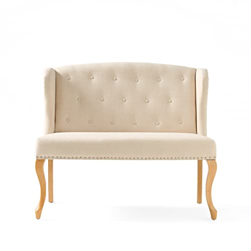Christopher Knight Home Adrianna Wingback Button-Tufted Fabric Loveseat, Natural Plain