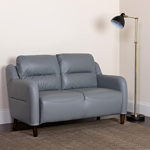 Flash Furniture Newton Hill Upholstered Bustle Back Loveseat in Gray LeatherSoft