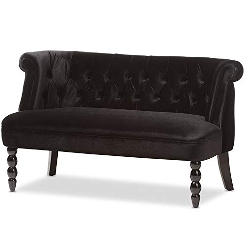 Baxton Studio Flax Velvet Tufted Loveseat in Black