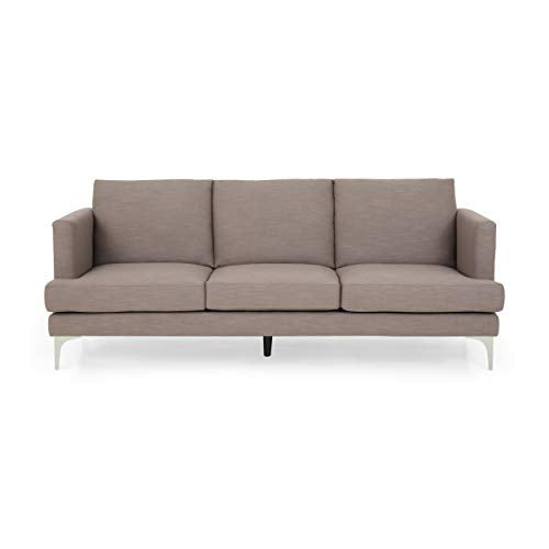 Faithe Modern Fabric 3 Seater Sofa, Dark Taupe and Silver