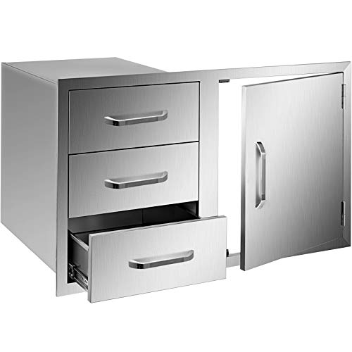 Mophorn Outdoor Kitchen Door Drawer Combo 38.1''W x 22.6''H x 20.8''D, BBQ Access Door/Triple Drawers Combo with Stainless Steel Handles, Perfect for BBQ Island Patio Grill Station
