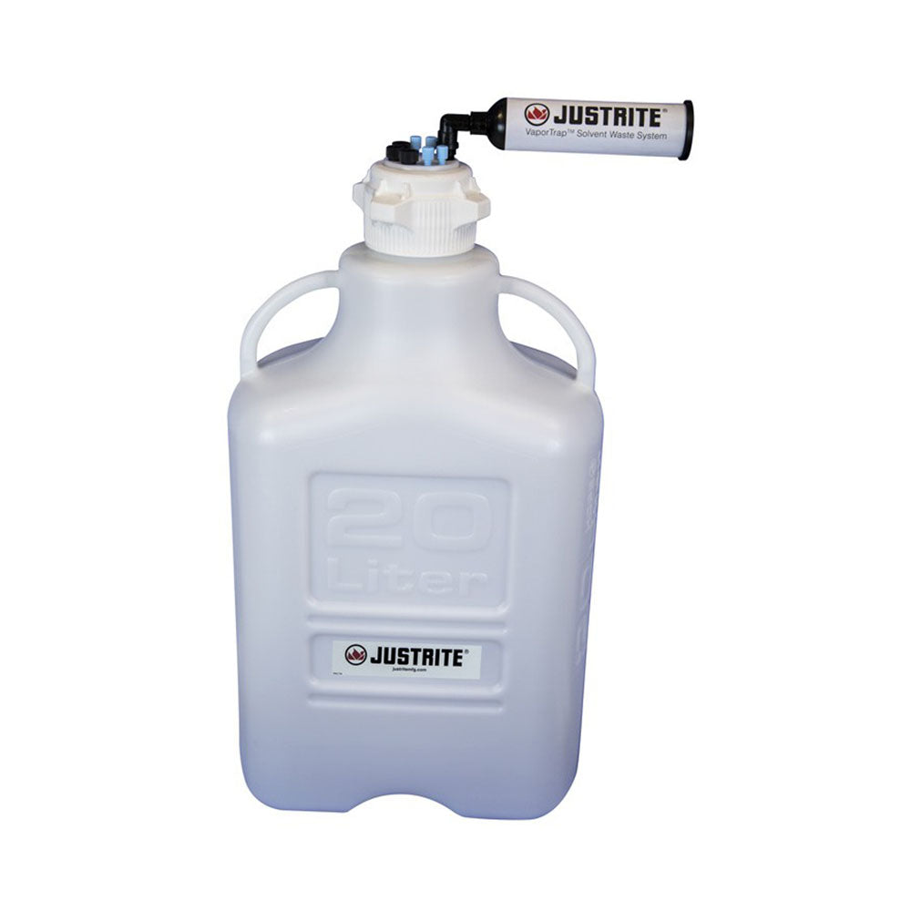 Justrite VaporTrap™ Carboy with Filter Kit, 20L HDPE, 83mm Cap, 4 Ports 1/8