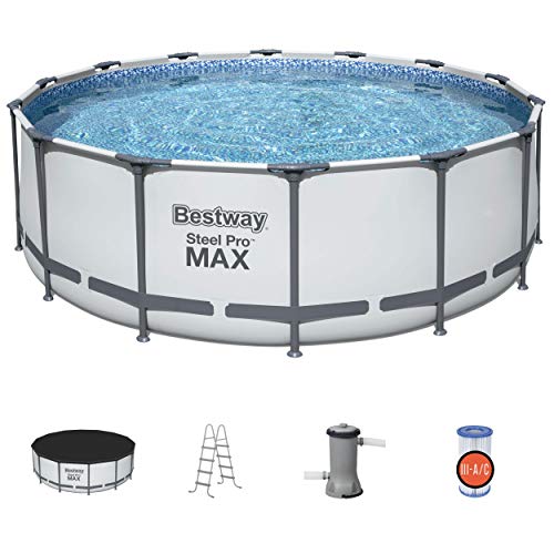 Bestway 5613HE Steel Pro MAX 14 x 4 Foot Outdoor Frame Above Ground Round Swimming Pool Set with Ladder, Cover, and Filter Pump