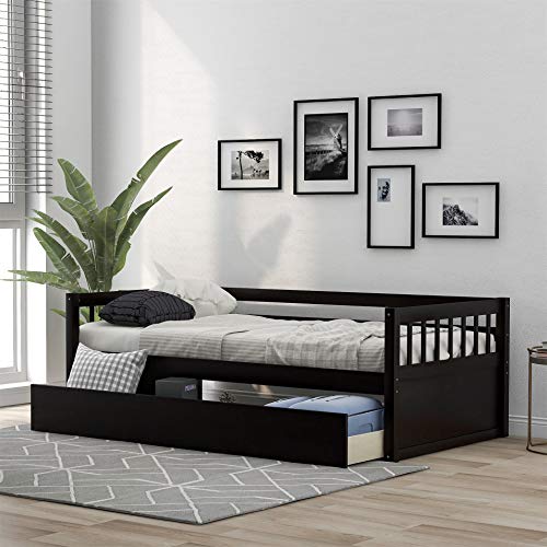 Twin Size Daybed with Inseparable 2 Drawers, Wooden Daybed Frame, Espresso