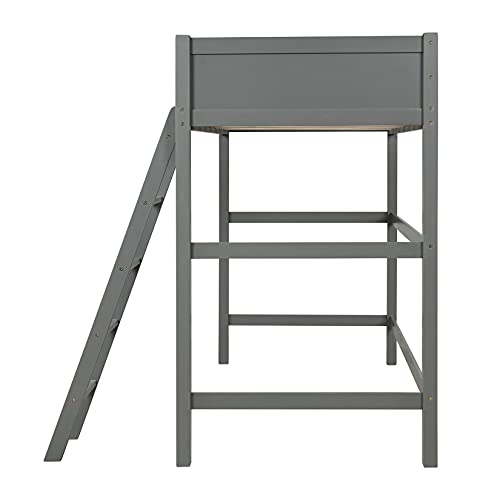Twin Loft Beds, Wood Loft Bed for Kids, High Loft Bed Frame for Children Girls Boys Teens, Gray