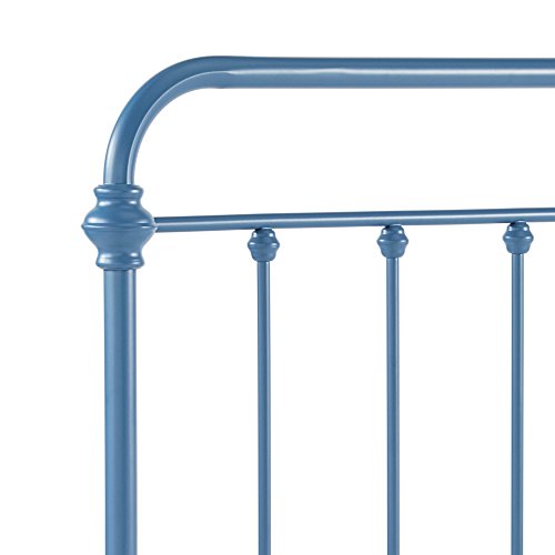 Modern Transitional Metal Bed with Curved Foot Headboards and Accented with Round Finials - Includes Modhaus Living Pen (King, Blue)