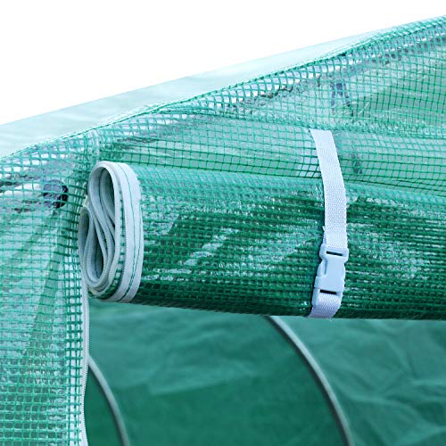 Outsunny 26'L x 10'W x 6.5'H Large Outdoor Heavy Duty Walk-in Greenhouse with 12 Windows, & a Zippered Front Door, Green