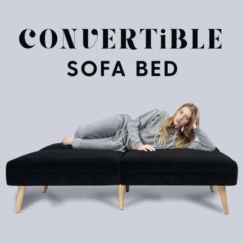 Milliard Futon Sofa Bed, Sleeper Sofa Couch, Black Velvet