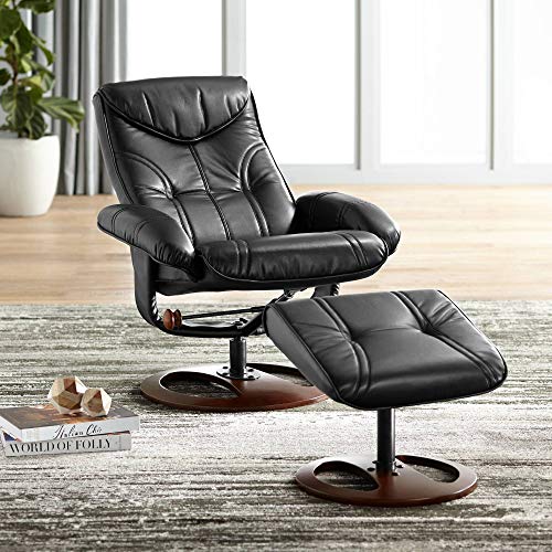 BenchMaster Newport Black Swivel Recliner and Slanted Ottoman