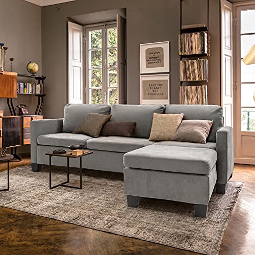 Flamaker Convertible Sectional Sofa L-Shaped Couch 3-seat Modern Fabric Reversible Sofa Couch (Light Grey)